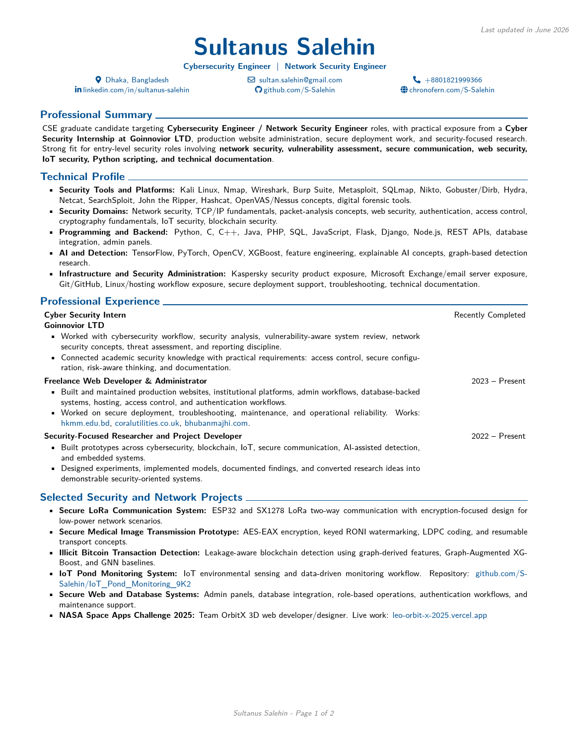 Sultanus Salehin CV page 1