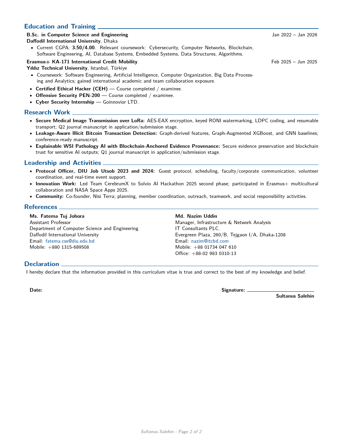 Sultanus Salehin CV page 2